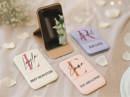 Custom Name Compact Mirror, Personalized Bridesmaid Gift, Flower Girl Mother of the Bride, Engraved Initial Travel Pocket Mirror