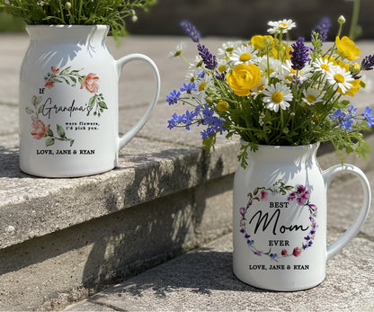 Personalized Ceramic Vase, Floral Mom and Grandma Gift, Engagement Couple Present