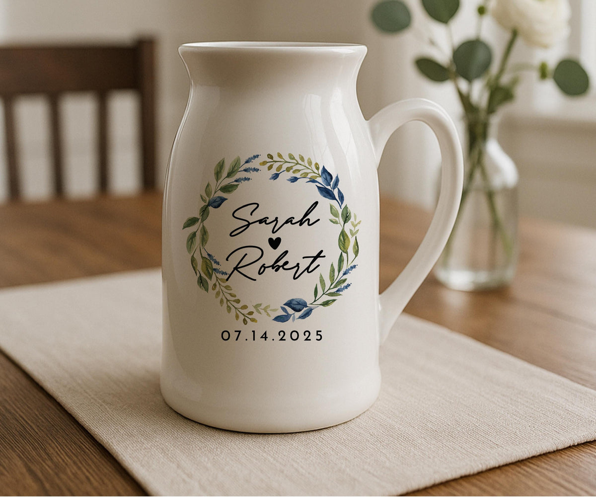Personalized Ceramic Vase, Floral Mom and Grandma Gift, Engagement Couple Present