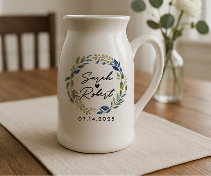 Personalized Ceramic Vase, Floral Mom and Grandma Gift, Engagement Couple Present