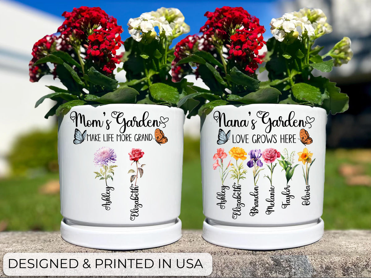 Personalized Grandma Flower Pot, Birth Month Flower Planter, Custom Garden Pot with Names, Gift for Nana, Mother’s Day Gift for Mom