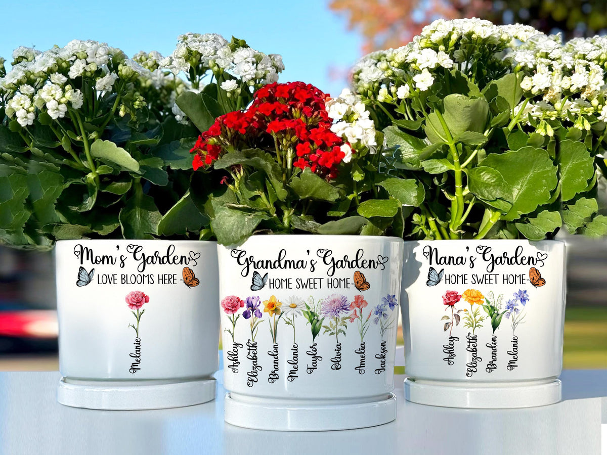 Personalized Grandma Flower Pot, Birth Month Flower Planter, Custom Garden Pot with Names, Gift for Nana, Mother’s Day Gift for Mom