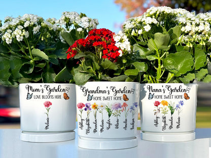 Personalized Grandma Flower Pot, Birth Month Flower Planter, Custom Garden Pot with Names, Gift for Nana, Mother’s Day Gift for Mom