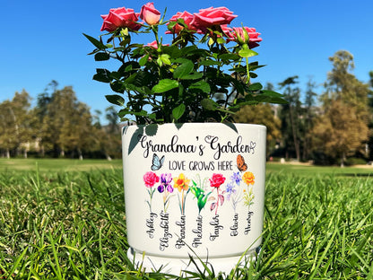 Personalized Grandma Flower Pot, Birth Month Flower Planter, Custom Garden Pot with Names, Gift for Nana, Mother’s Day Gift for Mom