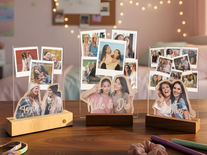 Custom Best Friend Gift Acrylic Photo Plaque, Personalized BFF Picture Collage, LED or Wood Base, Polaroid Style Photo Display for Besties