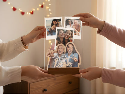 Custom Best Friend Gift Acrylic Photo Plaque, Personalized BFF Picture Collage, LED or Wood Base, Polaroid Style Photo Display for Besties