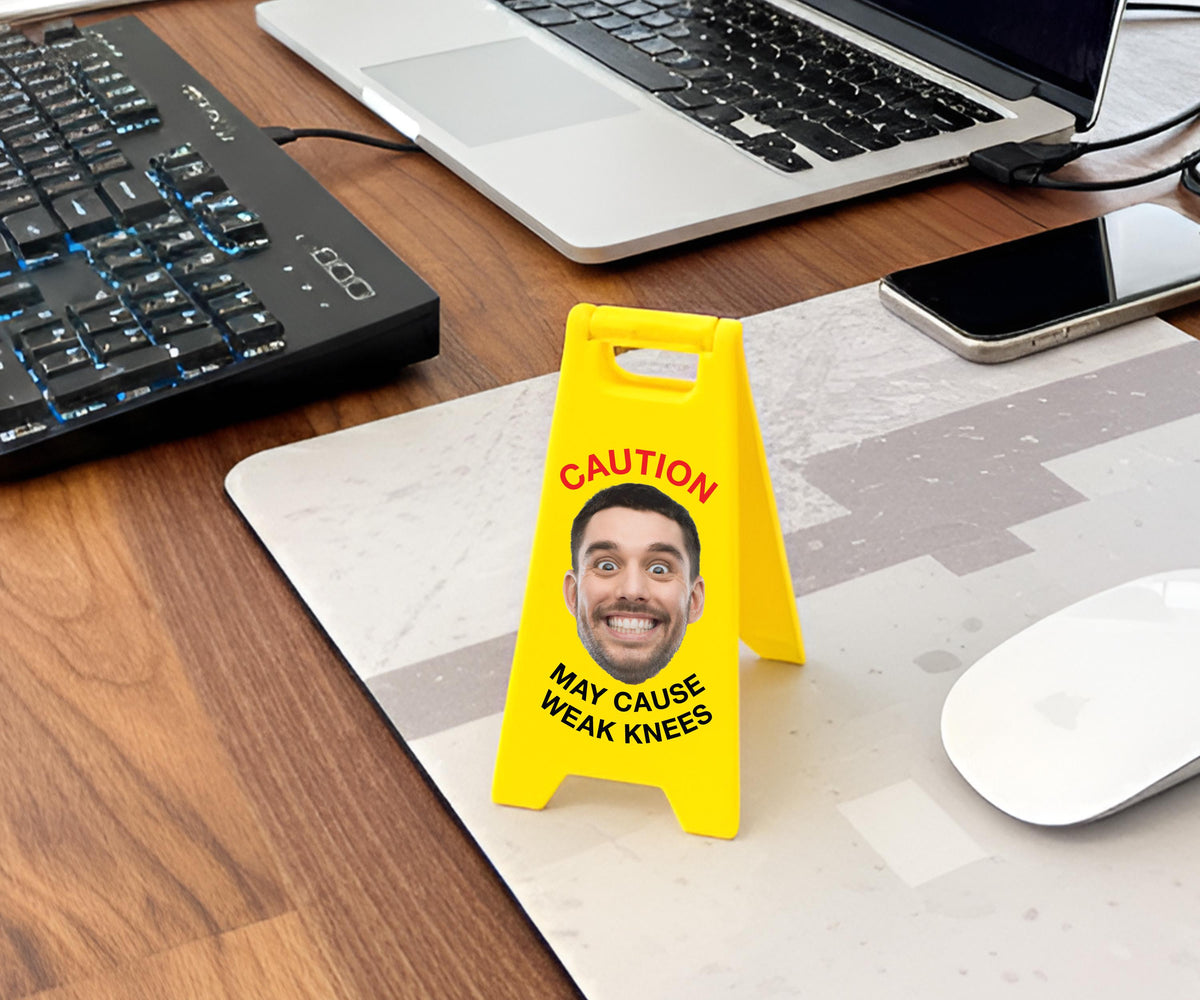Custom Face Mini Sign, Personalized Caution Photo Sign, Funny Desk Decoration, Custom Warning Sign Gift, Personalized Gag Gift for Him Her