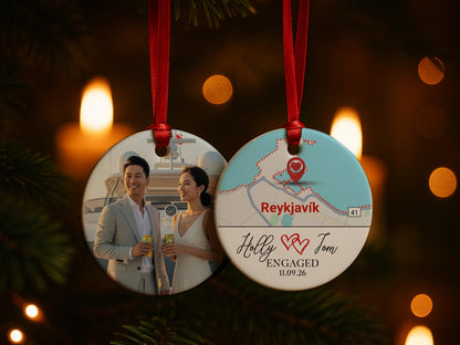 Engaged Ornament Christmas, Personalized Engagement Gifts, Where It All Began Map Ornament, Custom Christmas Couple Photo Newlywed Ornament