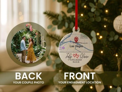 Engaged Ornament Christmas, Personalized Engagement Gifts, Where It All Began Map Ornament, Custom Christmas Couple Photo Newlywed Ornament