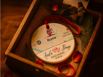 Engaged Ornament Christmas, Personalized Engagement Gifts, Where It All Began Map Ornament, Custom Christmas Couple Photo Newlywed Ornament