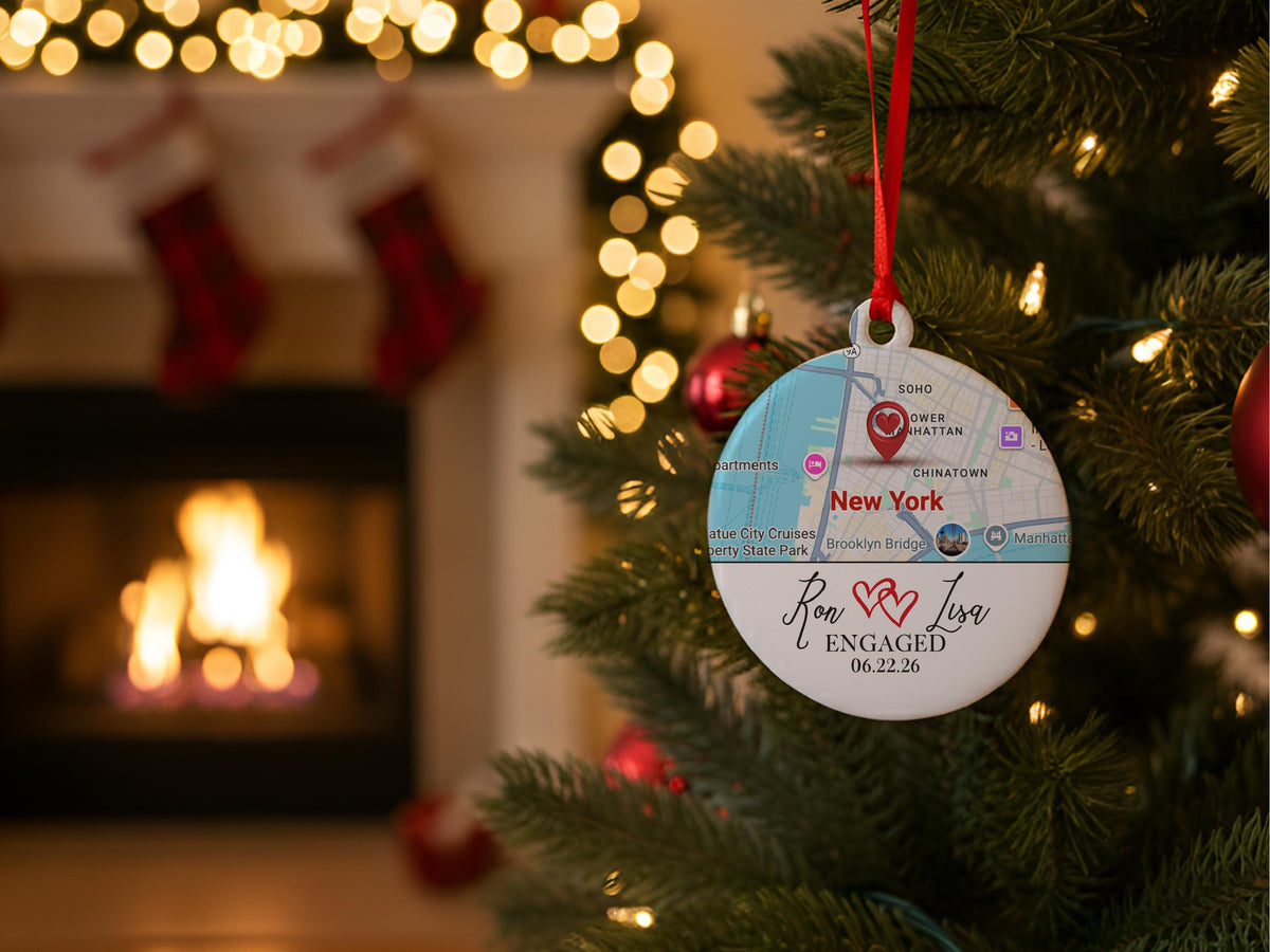 Engaged Ornament Christmas, Personalized Engagement Gifts, Where It All Began Map Ornament, Custom Christmas Couple Photo Newlywed Ornament