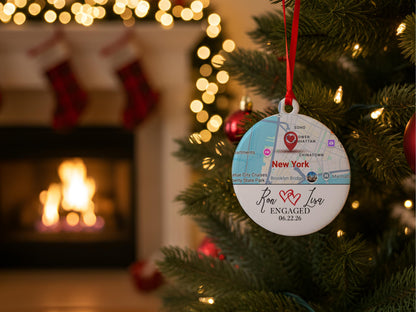 Engaged Ornament Christmas, Personalized Engagement Gifts, Where It All Began Map Ornament, Custom Christmas Couple Photo Newlywed Ornament