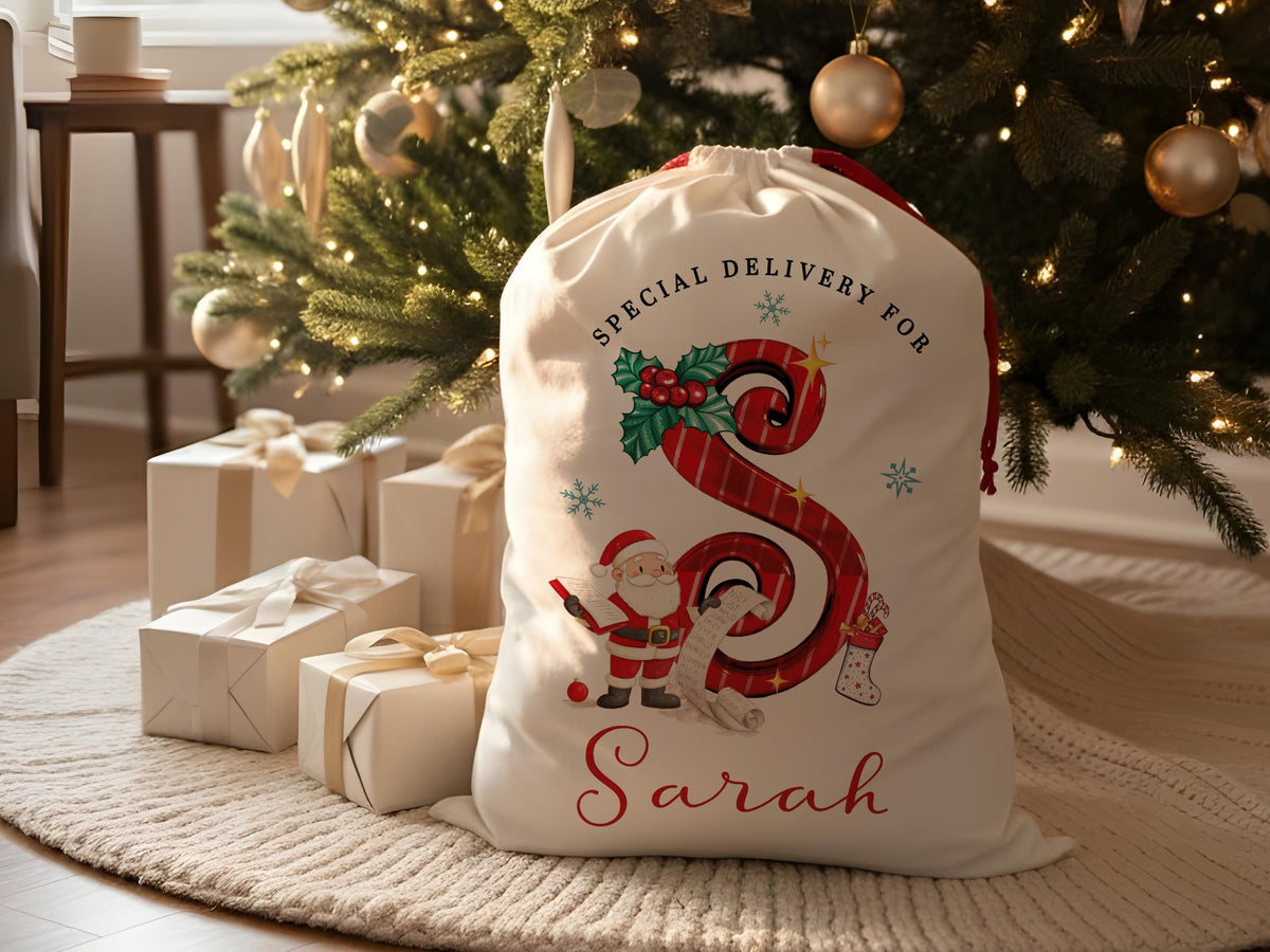 Custom Christmas Santa Stocking with Name, Personalized Christmas Stocking, Special Delivery Kids Stocking for Holiday Family Xmas Gifts