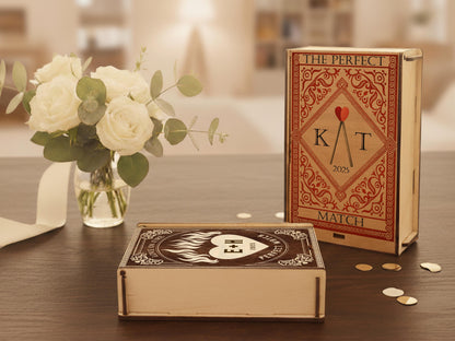 Wedding Gift for Couple Matchbox Large, Engagement Gifts Personalized, Custom Match Box, Wooden Matchbox, Wife Anniversary Gift for Her Him