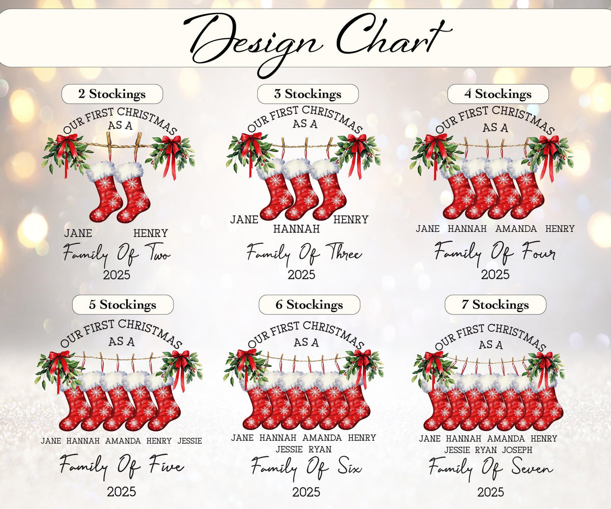 Family Christmas Stocking Ornament 2025, Personalized New Family Ornament, Our First Christmas as a Family Keepsake, Custom Family Name Gift