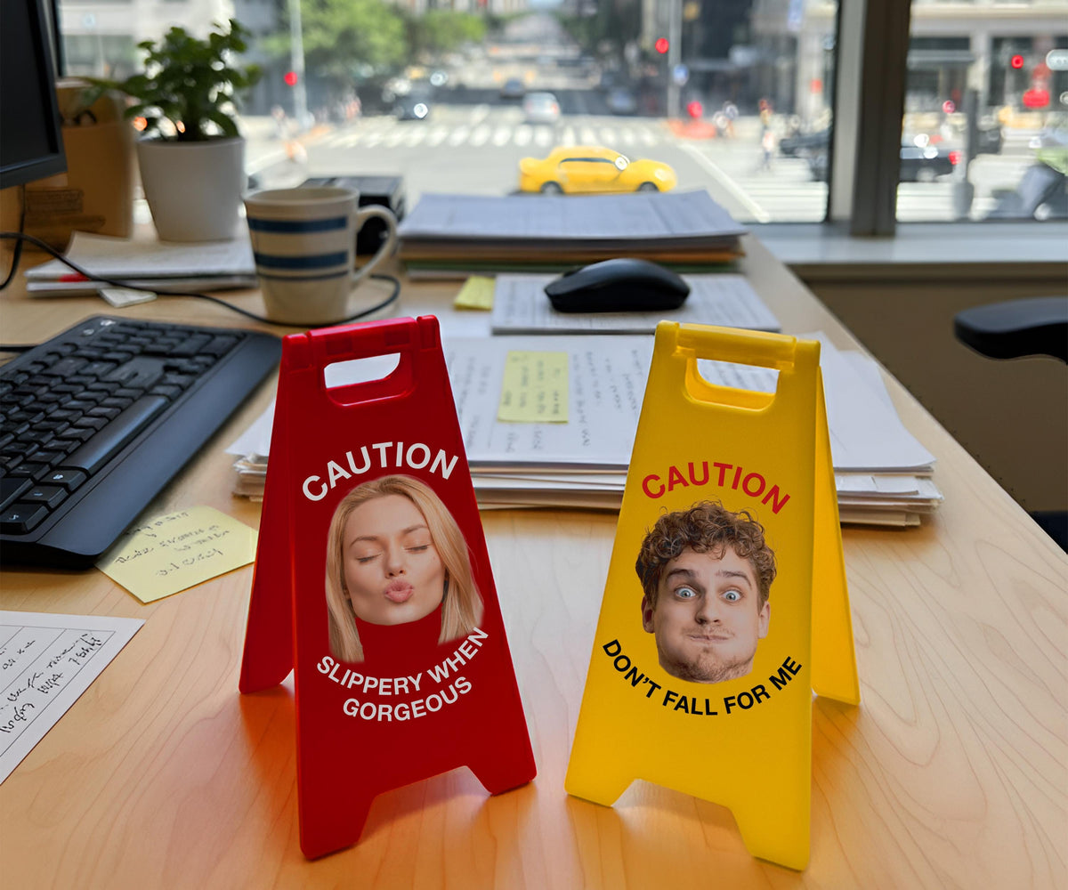 Custom Face Mini Sign, Personalized Caution Photo Sign, Funny Desk Decoration, Custom Warning Sign Gift, Personalized Gag Gift for Him Her
