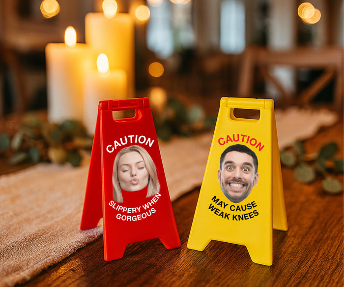 Custom Face Mini Sign, Personalized Caution Photo Sign, Funny Desk Decoration, Custom Warning Sign Gift, Personalized Gag Gift for Him Her