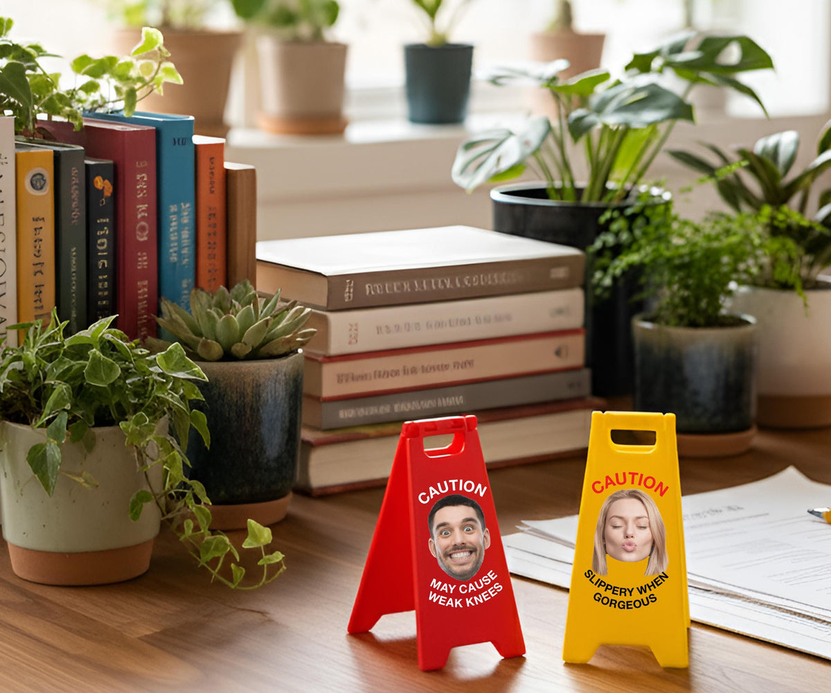 Custom Face Mini Sign, Personalized Caution Photo Sign, Funny Desk Decoration, Custom Warning Sign Gift, Personalized Gag Gift for Him Her