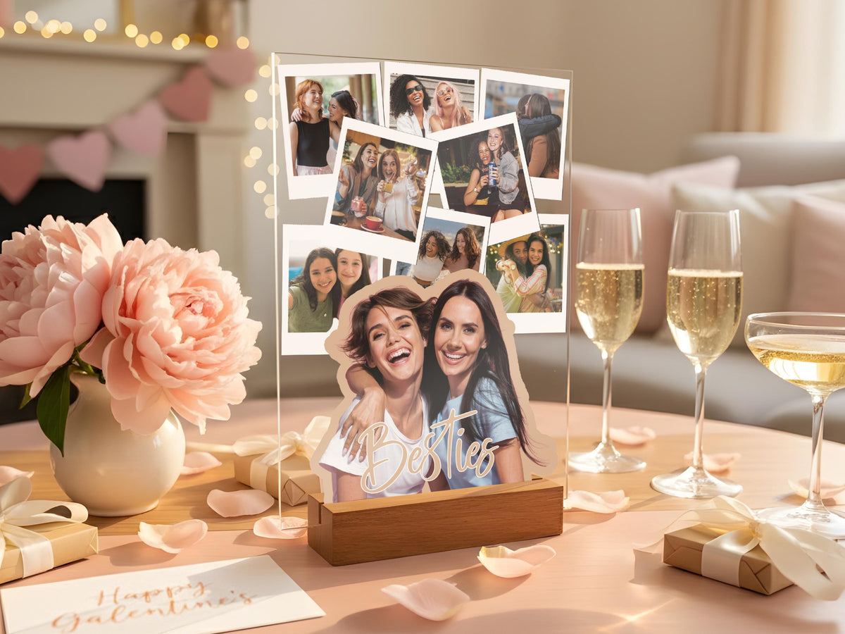 Personalized Best Friend Photo LED Night Light, Custom Photo Gifts for Her, Acrylic Plaque Dad Mom Christmas Long Distance Friendship Gifts