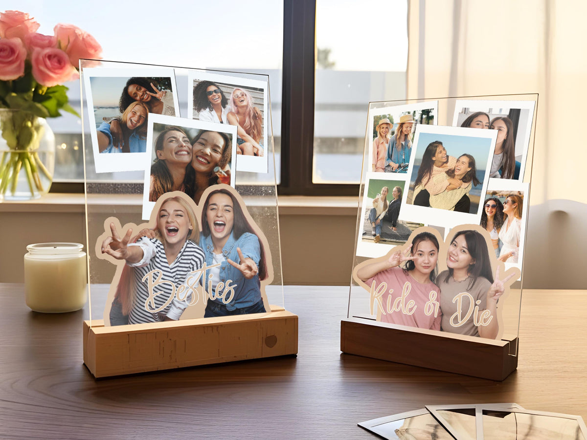 Personalized Best Friend Photo LED Night Light, Custom Photo Gifts for Her, Acrylic Plaque Dad Mom Christmas Long Distance Friendship Gifts