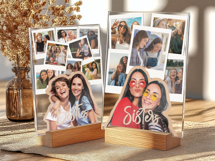 Personalized Best Friend Photo LED Night Light, Custom Photo Gifts for Her, Acrylic Plaque Dad Mom Christmas Long Distance Friendship Gifts