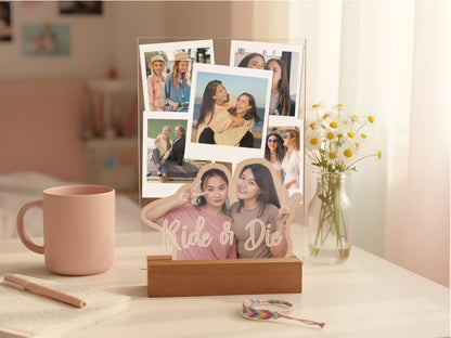 Personalized Best Friend Photo LED Night Light, Custom Photo Gifts for Her, Acrylic Plaque Dad Mom Christmas Long Distance Friendship Gifts