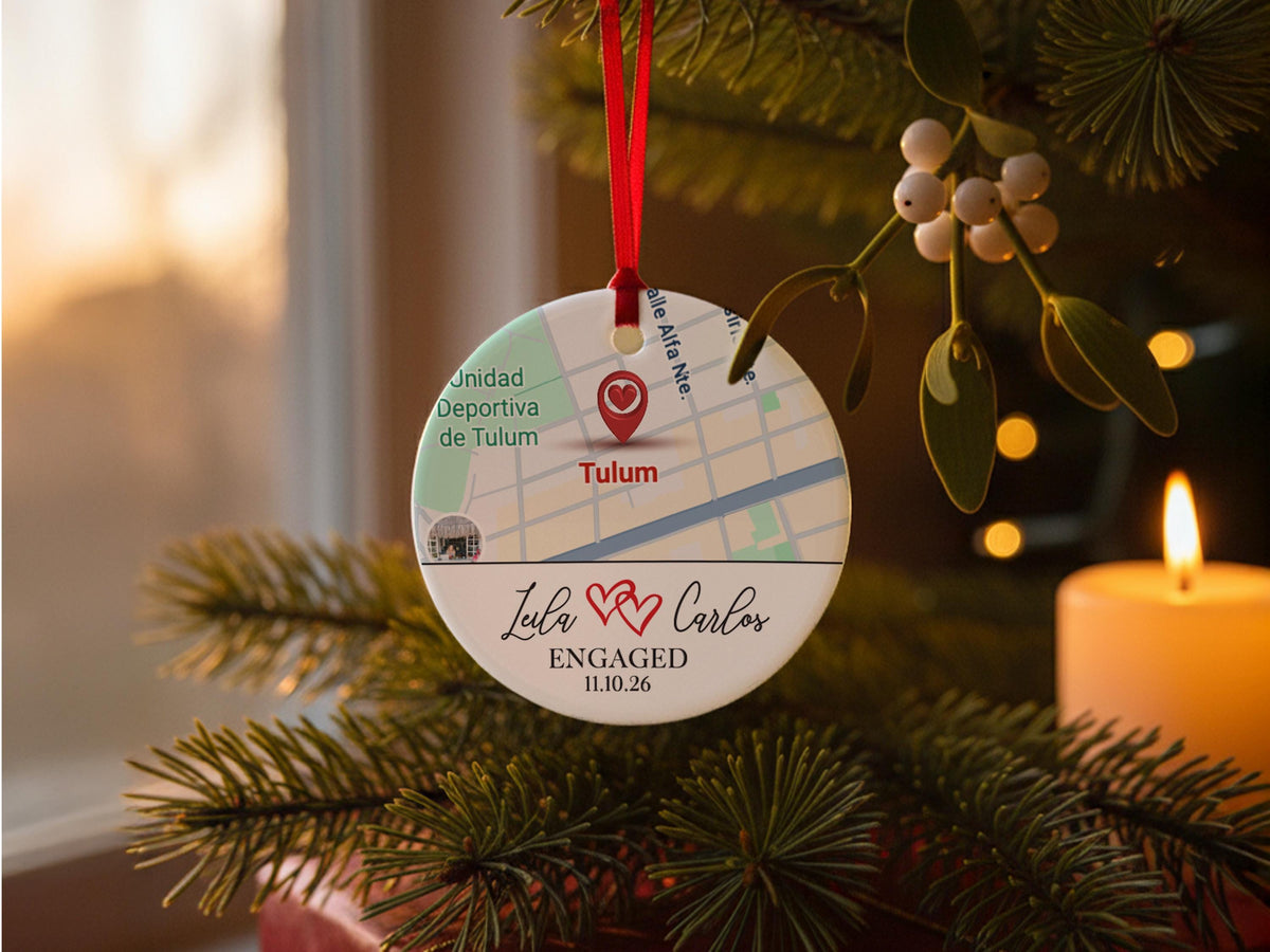 Engaged Ornament Christmas, Personalized Engagement Gifts, Where It All Began Map Ornament, Custom Christmas Couple Photo Newlywed Ornament