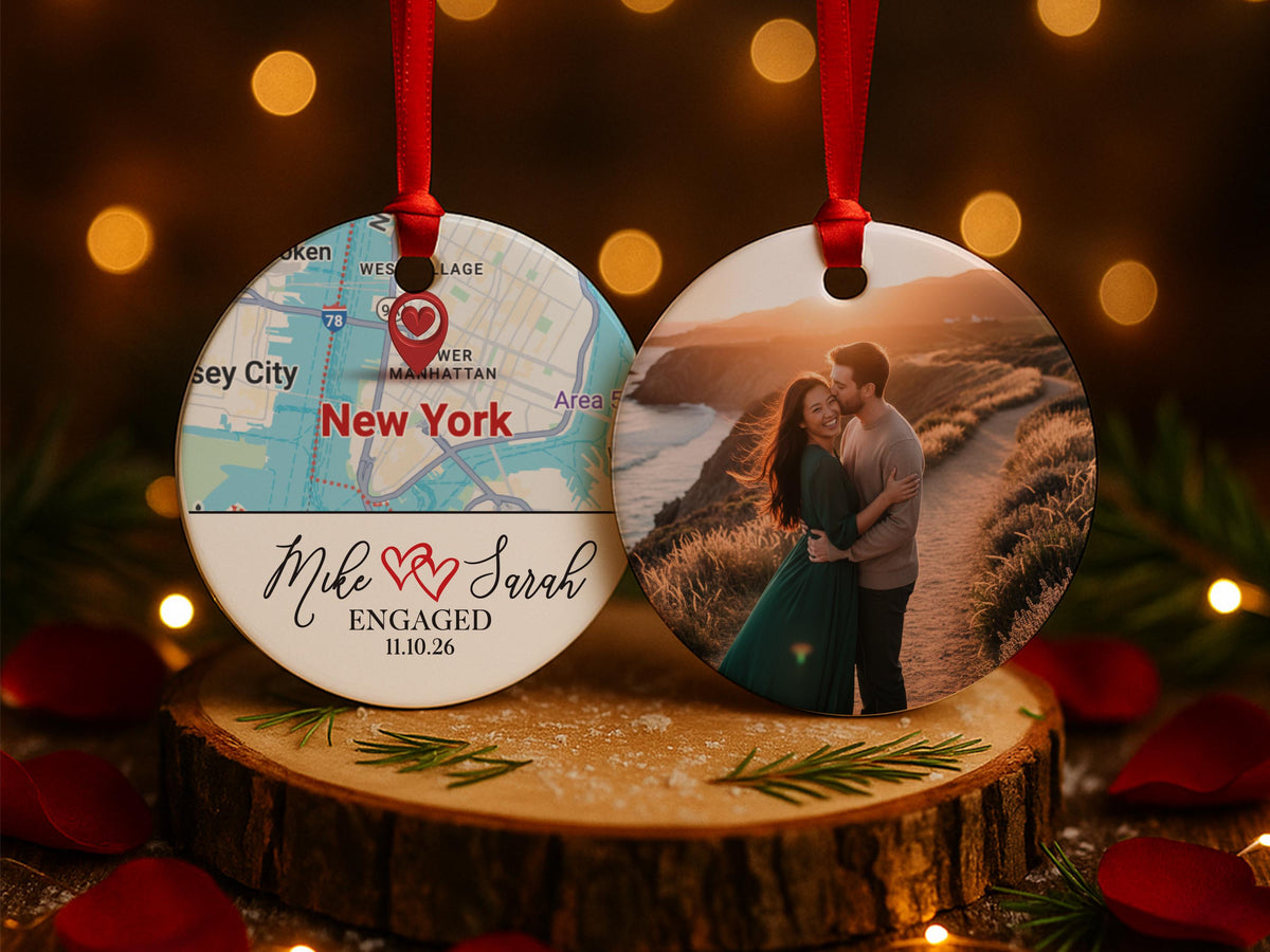 Engaged Ornament Christmas, Personalized Engagement Gifts, Where It All Began Map Ornament, Custom Christmas Couple Photo Newlywed Ornament