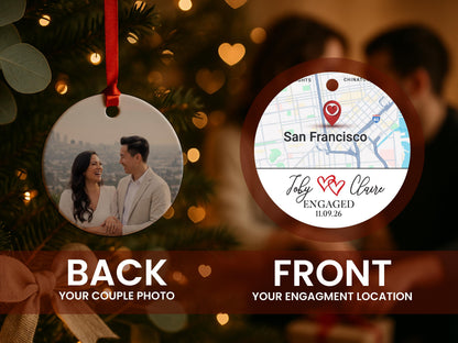Engaged Ornament Christmas, Personalized Engagement Gifts, Where It All Began Map Ornament, Custom Christmas Couple Photo Newlywed Ornament