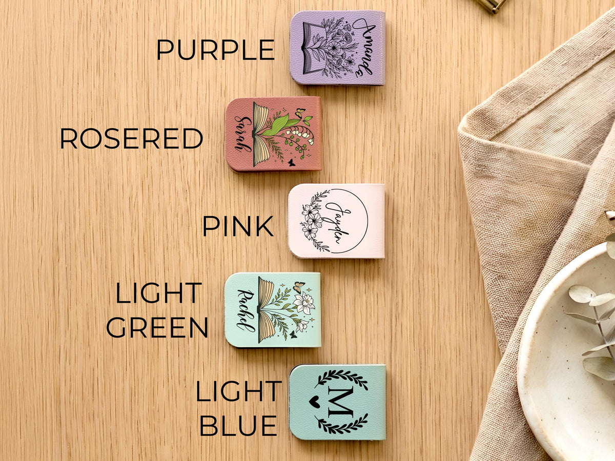 Personalized Magnetic Leather Bookmark, Custom Name Floral Book Lover Gift, Teacher Appreciation Gift, Reading Accessory, Book Club