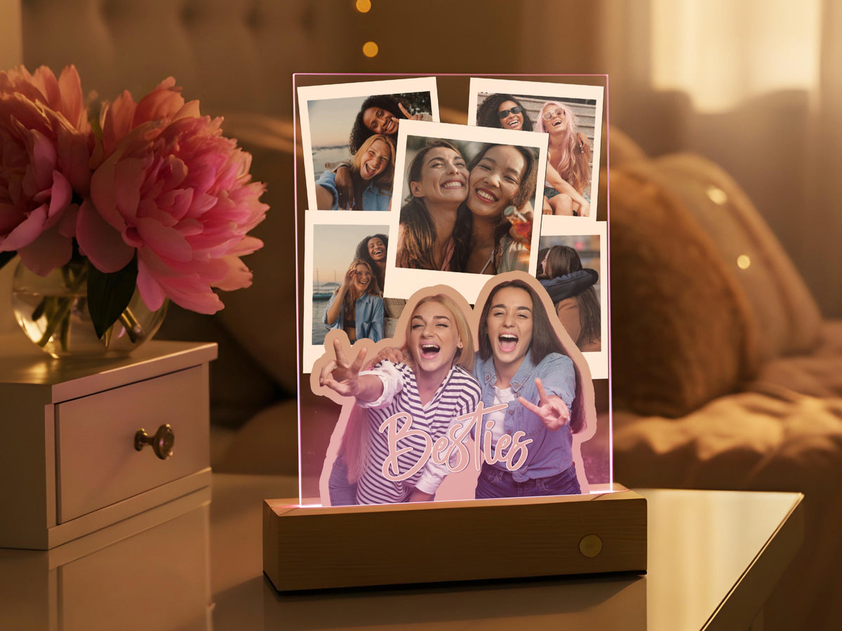 Personalized Best Friend Photo LED Night Light, Custom Photo Gifts for Her, Acrylic Plaque Dad Mom Christmas Long Distance Friendship Gifts