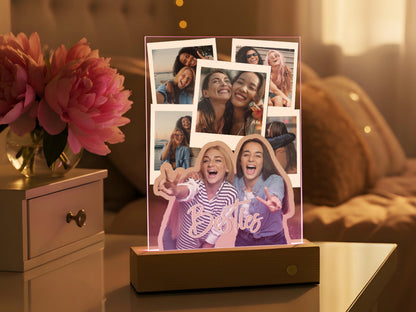 Personalized Best Friend Photo LED Night Light, Custom Photo Gifts for Her, Acrylic Plaque Dad Mom Christmas Long Distance Friendship Gifts