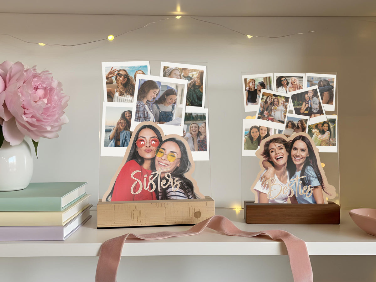 Personalized Best Friend Photo LED Night Light, Custom Photo Gifts for Her, Acrylic Plaque Dad Mom Christmas Long Distance Friendship Gifts