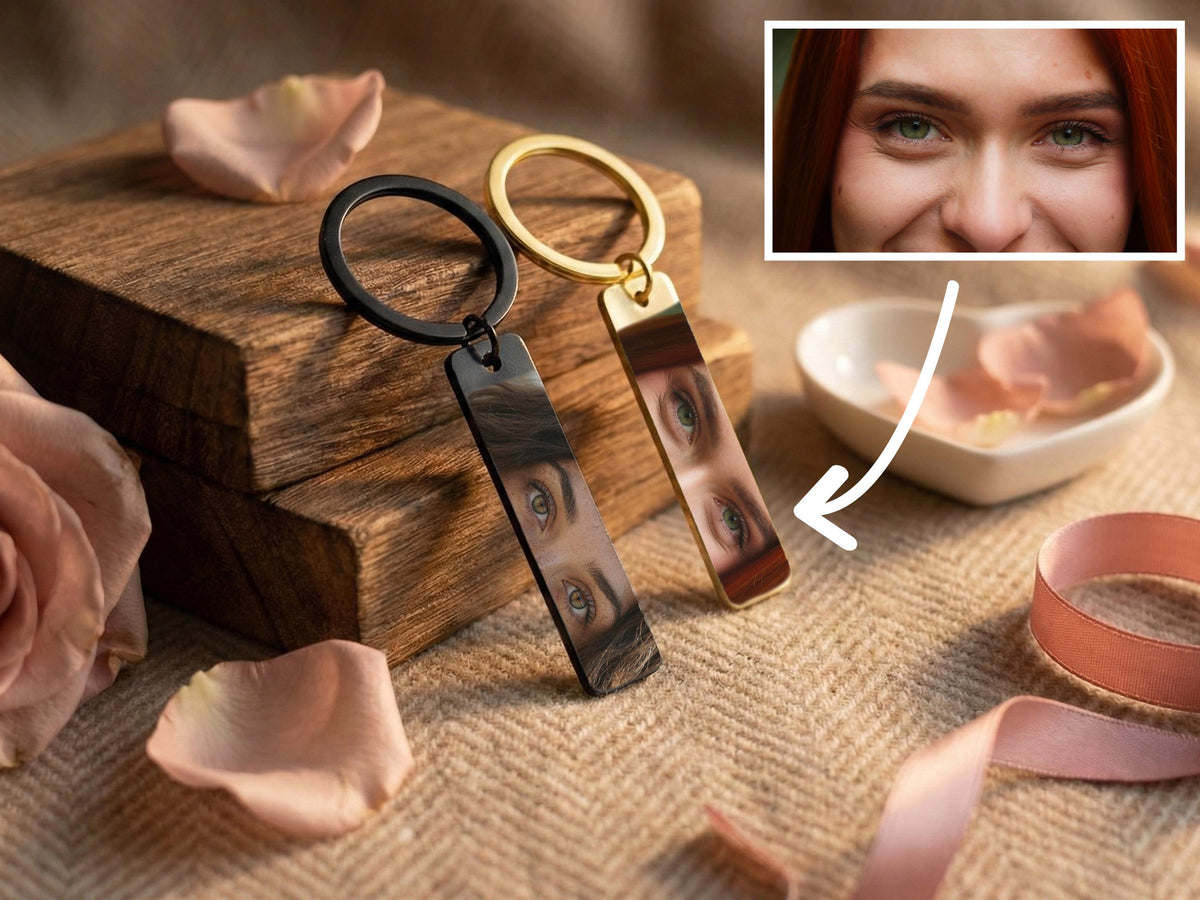 Custom Eye Photo Keychain Personalized Gifts for Him, Stainless Steel Keychain, Boyfriend Gifts for Him,  Long-Distance Relationships Gift