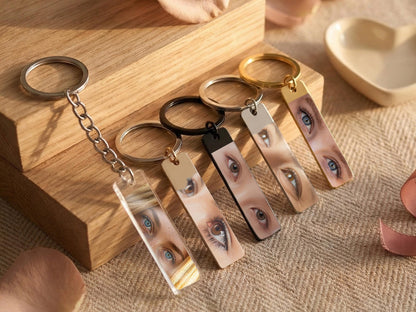 Custom Eye Photo Keychain Personalized Gifts for Him, Stainless Steel Keychain, Boyfriend Gifts for Him,  Long-Distance Relationships Gift