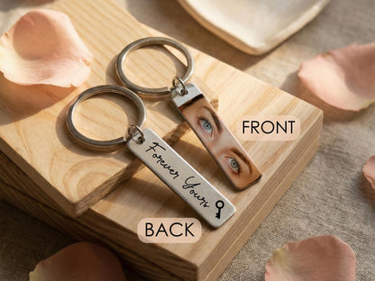 Custom Eye Photo Keychain Personalized Gifts for Him, Stainless Steel Keychain, Boyfriend Gifts for Him,  Long-Distance Relationships Gift