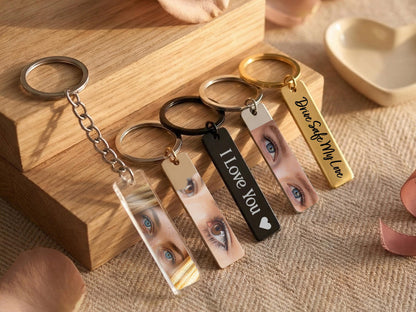 Custom Eye Photo Keychain Personalized Gifts for Him, Stainless Steel Keychain, Boyfriend Gifts for Him,  Long-Distance Relationships Gift