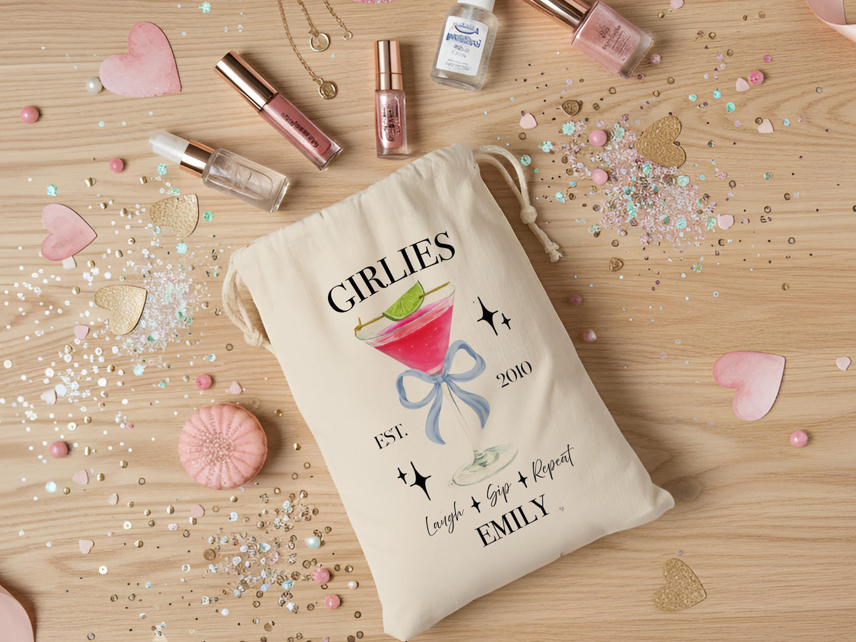 Galantines Day Gift, Girls Birthday Party Favor, Cocktail Drawstring Bag, Girls Trip Gift, Bridesmaid Proposal Gift Pouch, Bestfriend Gifts