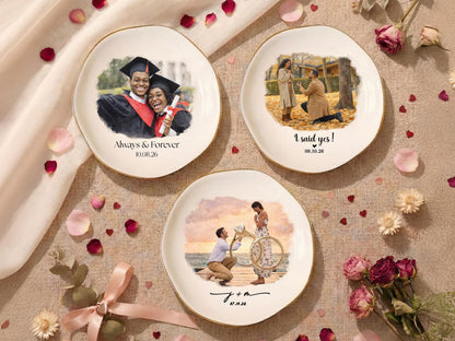 Personalized Photo Trinket Dish, Custom Ring Dish with Picture & Names, Valentine's Day Proposal Keepsake Plate, Wedding Gift for Couple