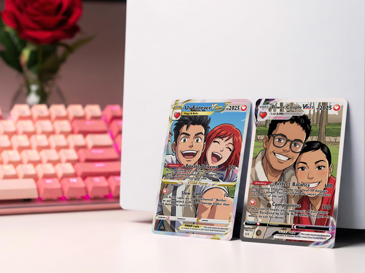 Anniversary Card, Retro Anime Photo Card, Personalized Valentine Gifts, Couple Trading Card Gift, Gamer Keepsake Wedding Photo Gift for Him