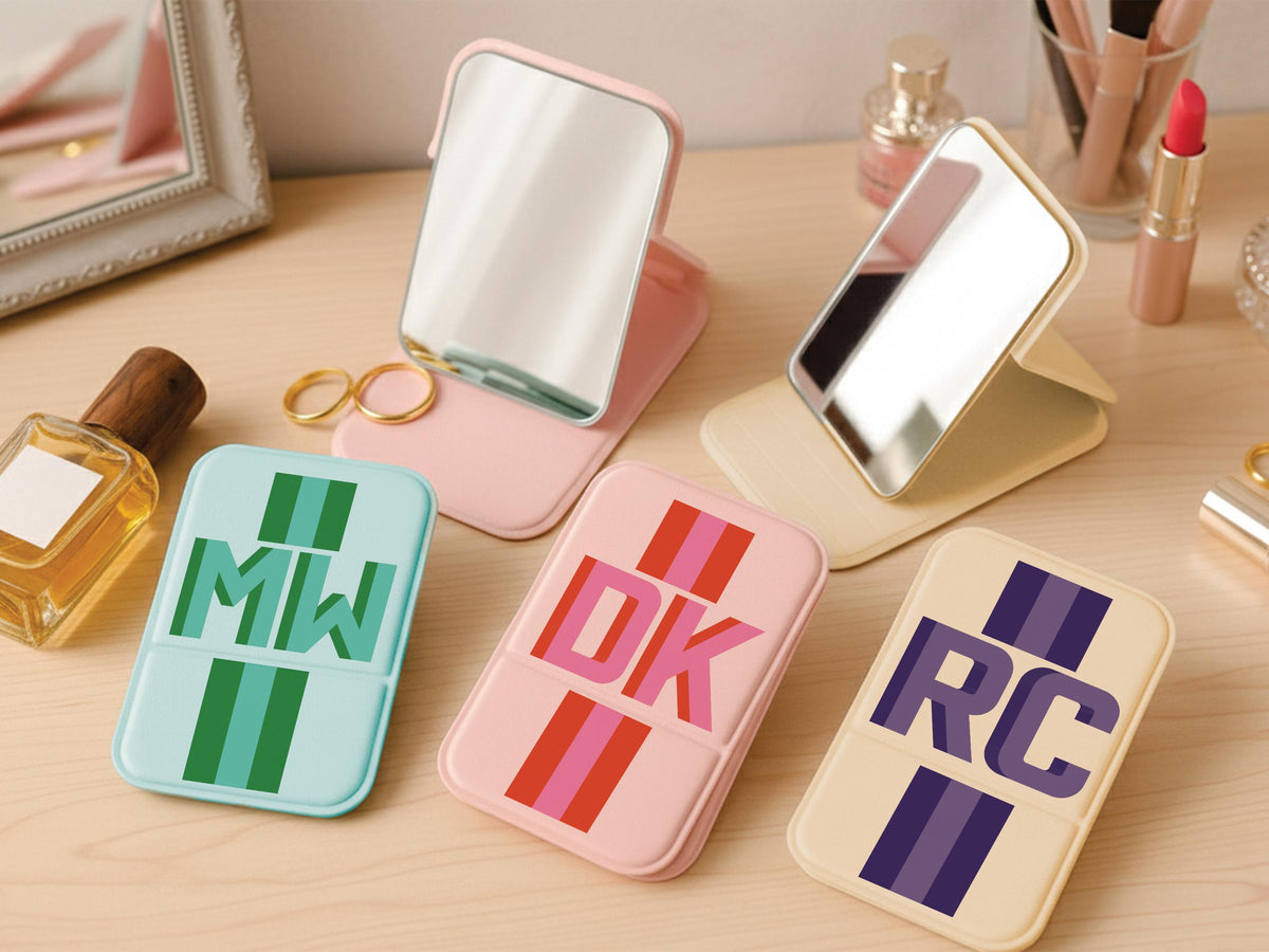 Bridesmaid Gift, Travel Pocket Mirror w/Initial, Personalized Makeup Mirror, Portable Folding Compact Makeup Mirror, Bachelorette Party Gift