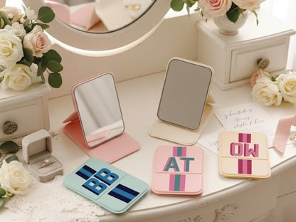 Bridesmaid Gift, Travel Pocket Mirror w/Initial, Personalized Makeup Mirror, Portable Folding Compact Makeup Mirror, Bachelorette Party Gift