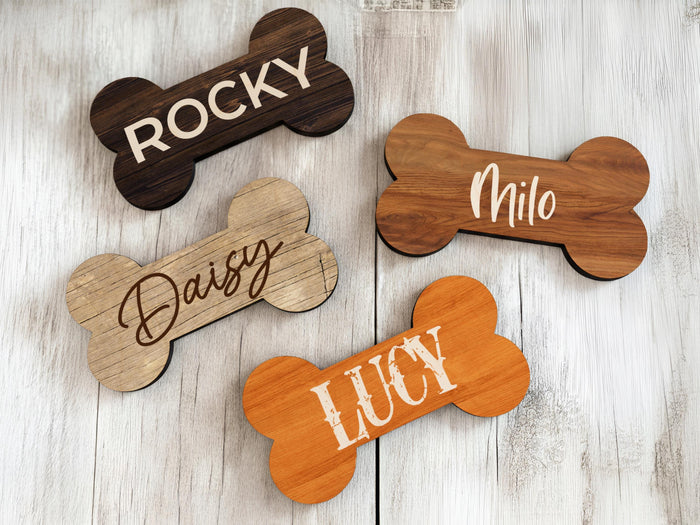 Personalized Dog Name Sign Gift For Dog Bone Name Tag, Pet Name Plaque for Dog Gift, Pet Memorial, Custom Wood Dog Bone Sign, Dog Room Sign