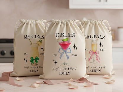 Galantines Day Gift, Girls Birthday Party Favor, Cocktail Drawstring Bag, Girls Trip Gift, Bridesmaid Proposal Gift Pouch, Bestfriend Gifts