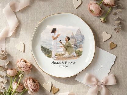 Personalized Photo Trinket Dish, Custom Ring Dish with Picture & Names, Valentine's Day Proposal Keepsake Plate, Wedding Gift for Couple