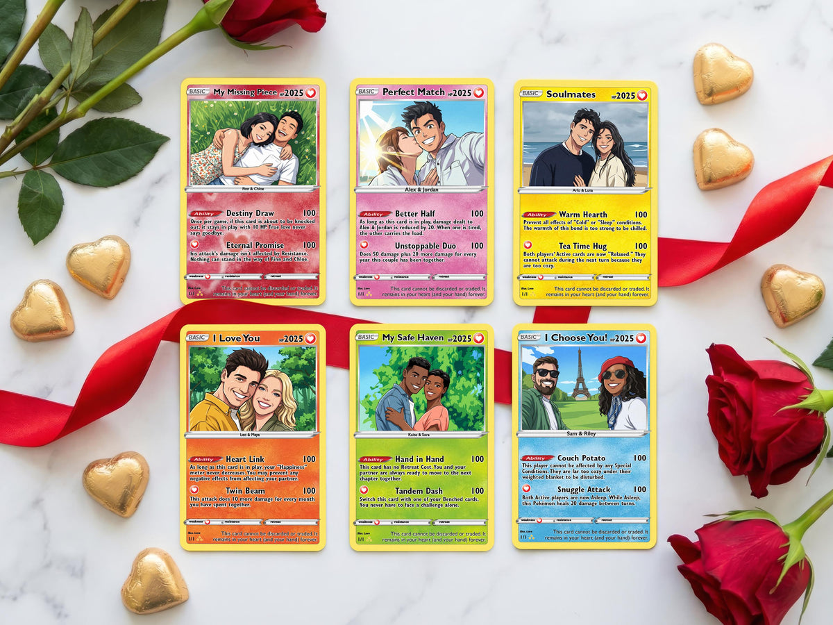 Anniversary Card, Retro Anime Photo Card, Personalized Valentine Gifts, Couple Trading Card Gift, Gamer Keepsake Wedding Photo Gift for Him