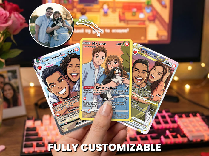 Valentine's Day Couple Card for Anniversary Gift, Lover Gift with Photo, Anime Couple Gift, Valentine's Anime Card Gift for Gamer Boyfriend