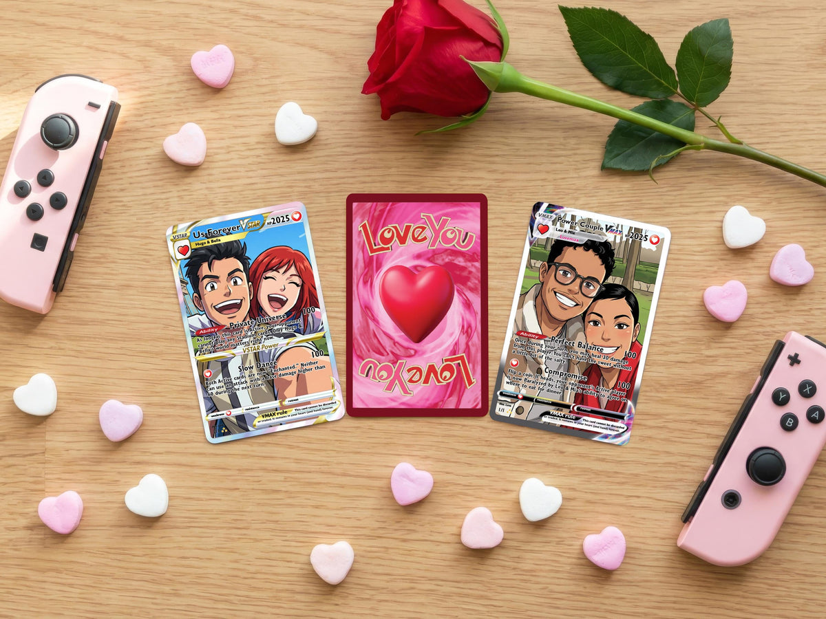Anniversary Card, Retro Anime Photo Card, Personalized Valentine Gifts, Couple Trading Card Gift, Gamer Keepsake Wedding Photo Gift for Him
