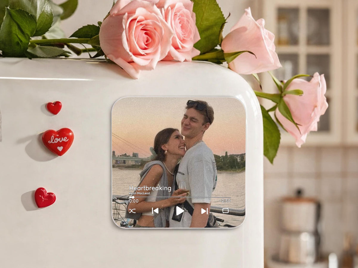 Personalized Valentine Music Fridge Magnet with Photo, Song Album Magnet, Romantic Gift for Couple, Boyfriend Girlfriend Valentine Gift