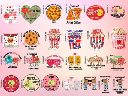 Personalized Valentine Popcorn Stickers, Poppin Valentines Day Labels, Non Candy Classroom Valentines, 50 Design Option Stickers